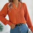 thumbnail image 7 of Diufon Fall Casual Womens Sweaters V Neck Long Sleeve Blouses Solid Color Hollow out Tops, 7 of 7