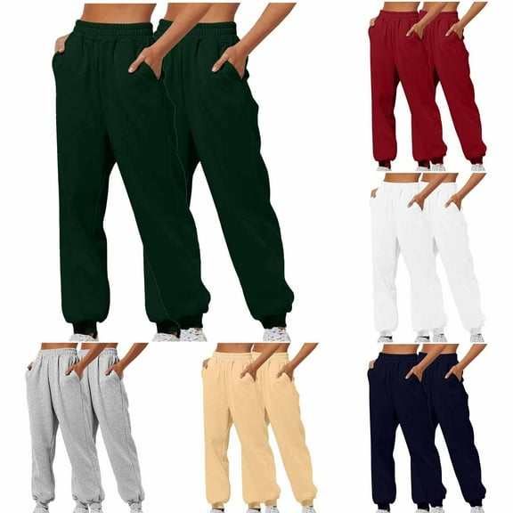 2PC Sweatpants for Women Fashion Joggers Sports Pants Casual Solid Color Elastic Waist Pants Loose Home Sweatpants