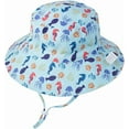 thumbnail image 2 of Baby Sun Hat UPF 50+ Wide Brim Bucket Hat - Adjustable Infant Toddler Sun Protection for Beach & Outdoor (Printed Blue,0-8 Months), 2 of 7