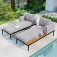 thumbnail image 6 of 2 in 1 Padded Modern Chaise Lounges, Outdoor Indoor Daybed Patio Metal Daybed with Wood Topped Side Spaces for Drinks, for Poolside, Balcony, Deck, Gray, 6 of 9