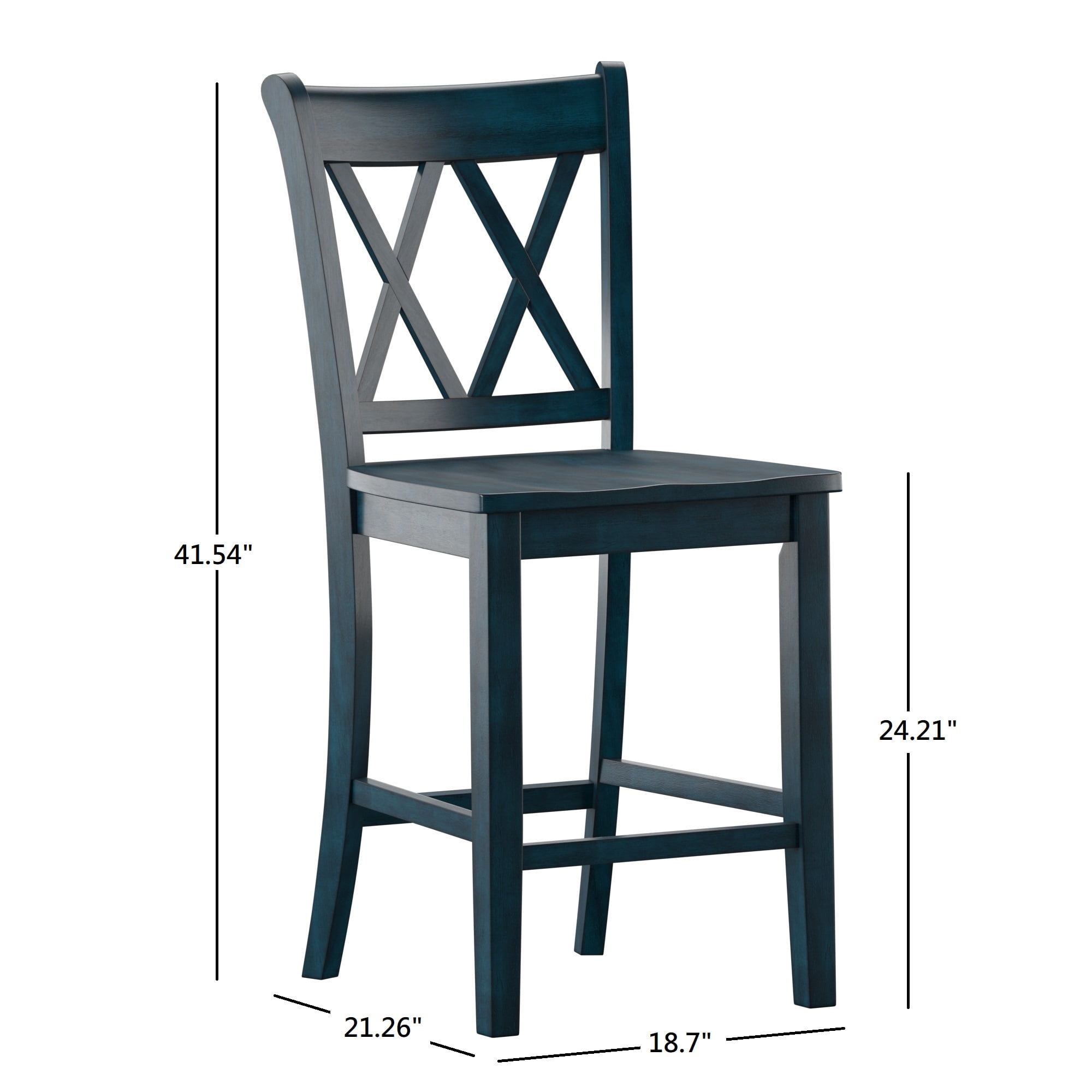Weston Home Farmhouse Square Seat X-Back 24" Counter Height Chair, Antique Denim (Set of 2)