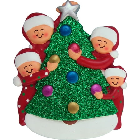 Family Decorating Tree 4 People Personalized Christmas Ornament