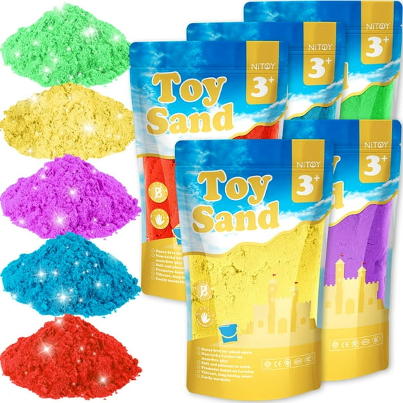 Value Pack 11lbs of 5 Colored Moldable Self-Sticking Sand Never Dries Out - Fun for Kids Bulk Refill for Sensory Sand Box Toys Ideal for Shaping Squeezing Scooping Rolling and Molding