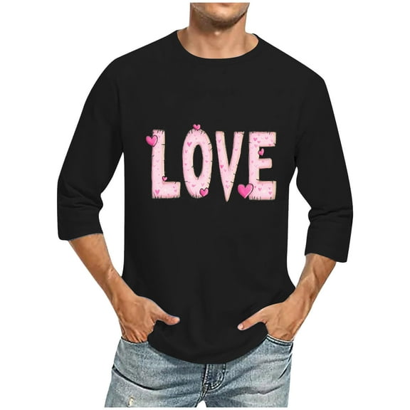 Nmnitkp Mens Shirts High-Quality Fabric Valentine's Day Love Print Mens T-shirts New Design Mens Vintage Baseball Raglan 3/4 Sleeve Plain Casual Tee Basic Active T Shirts(Plus Size & Regular)