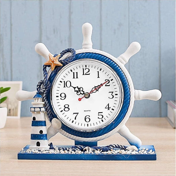 Reloj de mesa moderno mediterráneo timón no hace tictac pequeños relojes de pared de faro de recuerdo marino