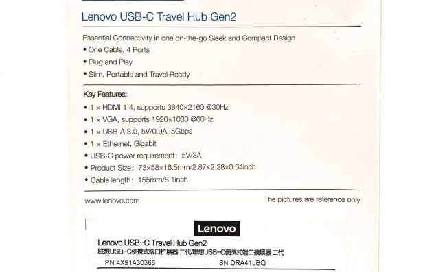 New Lenovo USB-C Travel Hub Gen2 Portable HDMI VGA USB-A Ethernet - 4X91A30366