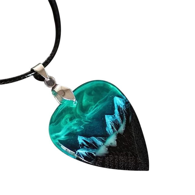Resina epoxi Guitarra Púa Northern Lights Collar Músico Colgantes (02)