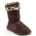 thumbnail image 1 of Leopard Cuff Furry Buckle Vegan Suede Flat Warm Women's Boots (C-Brown, 6.5 B(M) US), 1 of 1