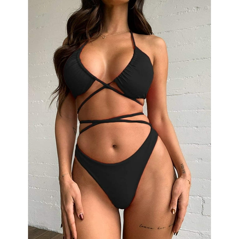 Buy QINSEN Ladies Flowy Cropped Tank Brazilian Thong 2PCS Bikini