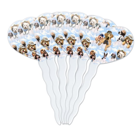 Dogs Puppies Club Pattern Heart Love Cupcake Picks Toppers Decoration Set of 6