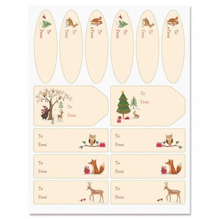 Christmas Woods Gift Wrap Labels- Set of 42 of Gift Labels in 3 Shapes and
