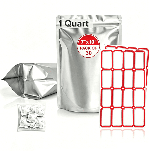 30 Packs Mylar Bags for Food Storage 1 Quart(7"x 10") Reusable Mylar Bags,Heat Sealable Mylar Bags for Food Storage Zipper Pouches