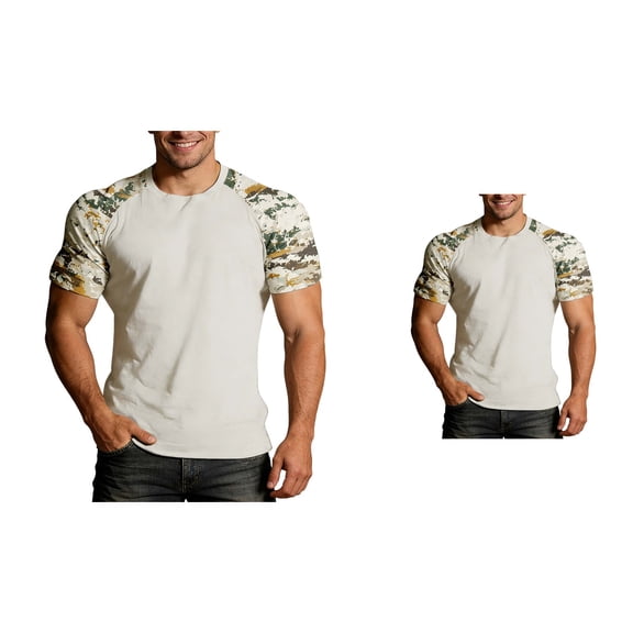 Men's T-Shirt, Lightweight Summer Print Short Sleeve Crewneck Top with Raglan Sleeves