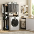 thumbnail image 2 of iSunirm Over The Toilet Storage Cabinet with Doors, 7 Tier Freestanding Bathroom Organizer with Adjustable Shelf & 4 Hooks for Bathroom, Restroom, Laundry, Black Oak, 2 of 7