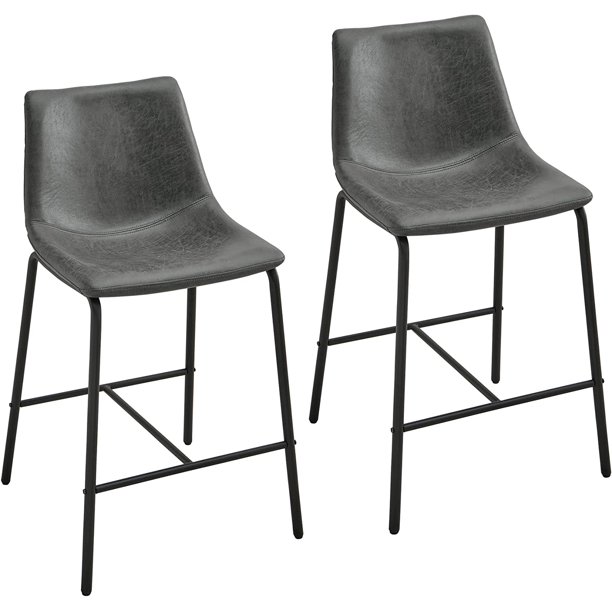 25”H Seat Bar Stools Chairs Set of 2, Counter Chairs with Metal Legs