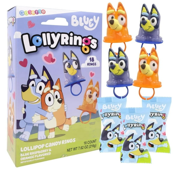 Bluey Lollipop Rings, Birthday Party Candy, 18 Count, 7.62 Ounce Box