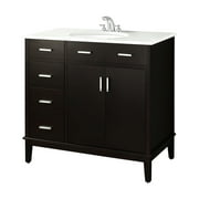 Brooklyn + Max Rockport 36 inch Contemporary Bath Vanity in Dark espresso Brown with White Engineered Quartz Marble Top