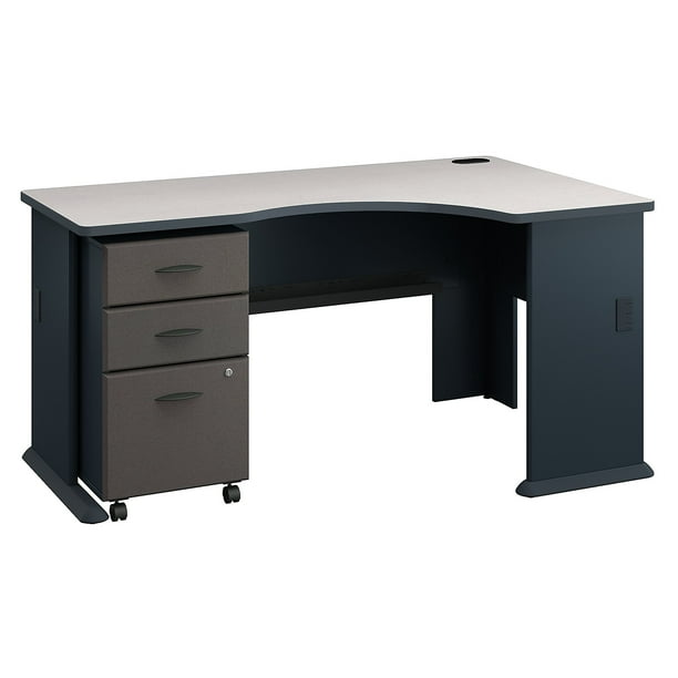 Bush Business Furniture Cubix Right Corner Desk W Mobile File Cabinet Slate White Spectrum Com Bush Business Furniture Cubix Right, Bush Furniture Townhill Corner Desk With Bookcase And File Cabinet