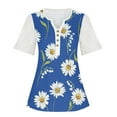 thumbnail image 4 of Summer Saving Wycnly Womens Tops Daisy Print Short Sleeve V-Neck Tee Shirts Summer Elegant Lace Trim Button Down Pullover Tunic Blouses Blue XXXL Clothes, 4 of 5