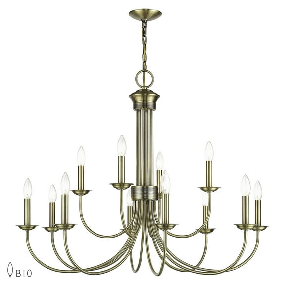 42680-01 Livex Lighting Estate - 12 Light Large 2-Tier Chandelier-29 Inches Tall and 36 Inches Wide-Antique Brass Finish