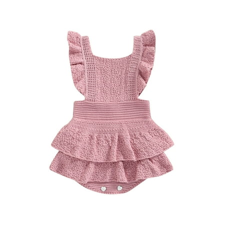 

Baby Girls Knitting Romper Solid Color Fly Sleeve Ruffle Hem Casual Party Street Spring Fall Summer Romper 0-24 Months