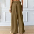thumbnail image 4 of WIZUTIZ Wide Leg Trousers Women Tall Classic Casual Baggy Wide Leg Palazzo Pants Spandex Elastic High Waist Trousers Solid Side Slit Drawstring with Pockets Summer Pants Dance Work Brown, 4 of 6