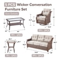 thumbnail image 5 of Bellefurn Luxury High Back Outdoor Furniture Set with 6 inch Thick Cushion,Patio Furniture Set with Swivel Rocker Chair,Sofa and Coffee Table,5 PCS Wicker Conversation Set for Porch,Deck,Garden, 5 of 12