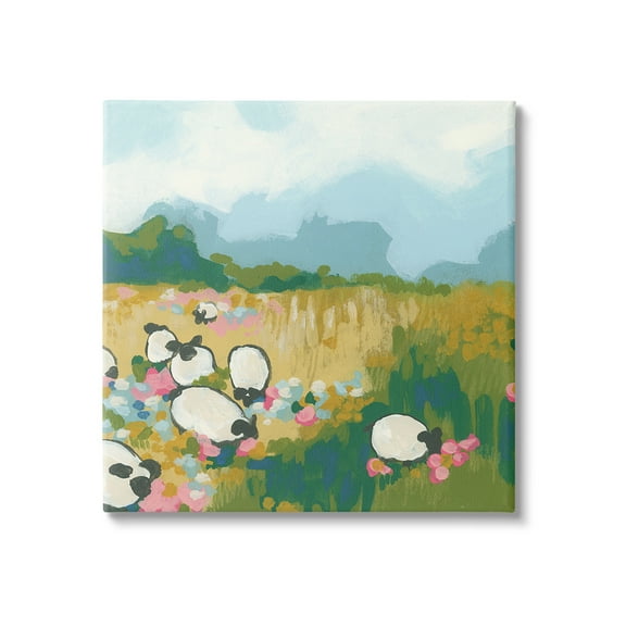 Stupell Industries Abstract Sheep Grazing Landscape Painting Gallery Wrapped Canvas Art Print Wall Art, 17 x 17