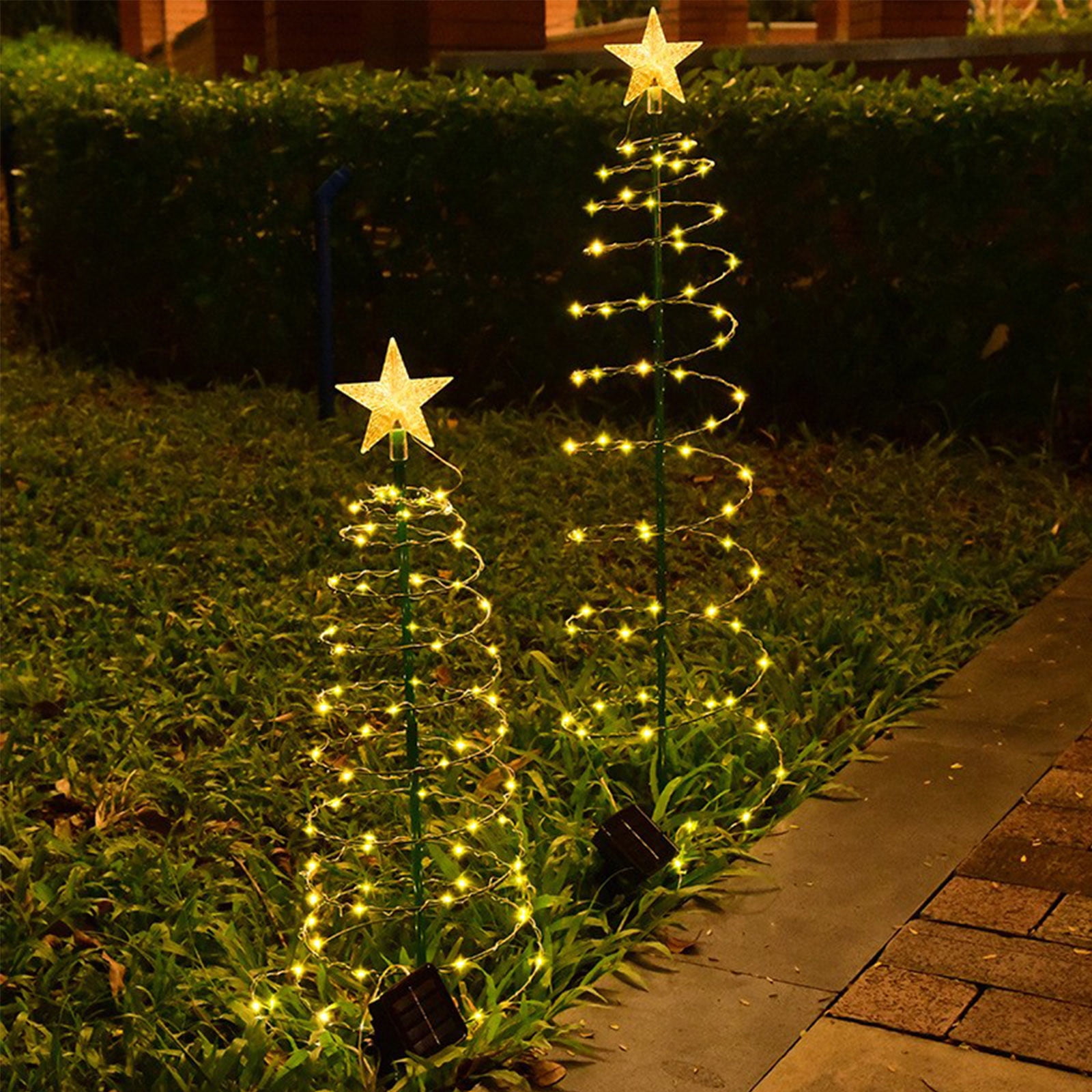 Kezqiaxn Outdoor Christmas Decorations, Solar Helix Christmas Trees LED Lights, Light Up Xmas Metal Pathways Markers with Stake, Yard Lights for Outdoor Winter Patio Walkway Driveways Green