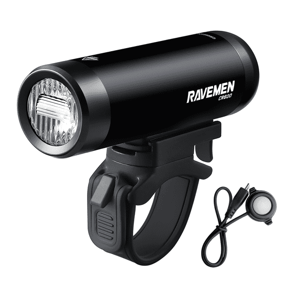 RAVEMEN CR600 Bike Front Light with Wired Remote Anti-Glare Beam 6 Brightness Levels 125 Meters Max Range for Road Urban Cyclists