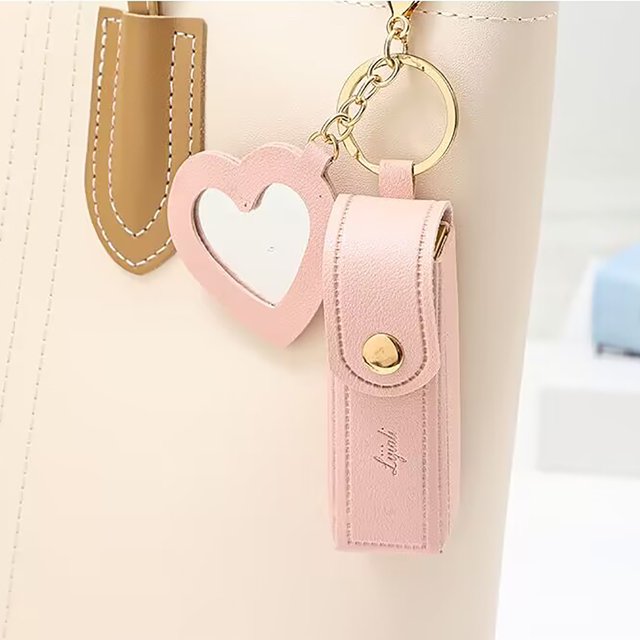 Caja de almacenamiento para pintalabios con espejo | Organizador Mini Llavero | Maletín compacto en forma de corazón • Accesorio suave y ligero para bolso • Protector de pintalabios para bolso
