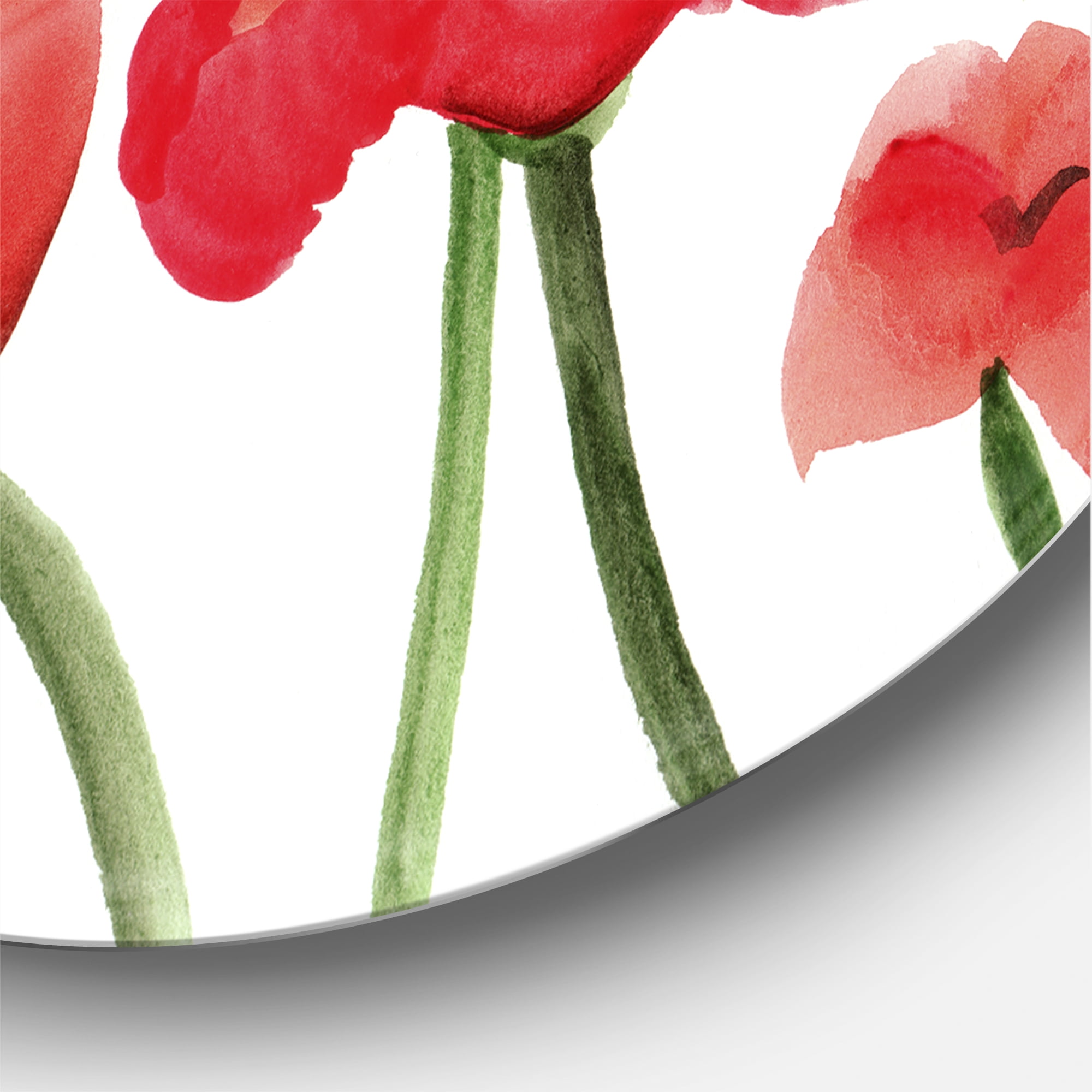 Designart 'Ancient Red Poppies I' Traditional Circle Metal Wall Art 11x11 - Disc of 11