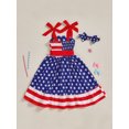 thumbnail image 6 of BemeyourBBs Toddler Baby Girls 4th of July Dress Outfits Patriotic Independence Day Summer Clothes Tie up Straps Star Striped Print Front Bow Sleeveless Dress with Headband, 6 of 9