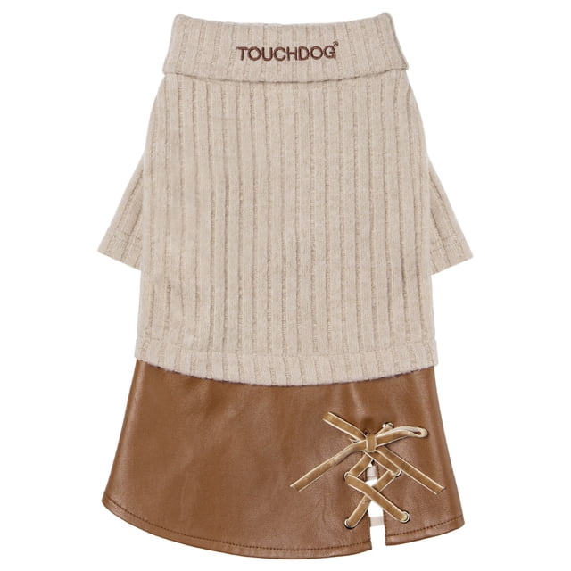Touchdog 'Modress' Suéter y vestido para perro de diseñador de moda - Pequeño / Marrón Touchdog SW23BRSM
