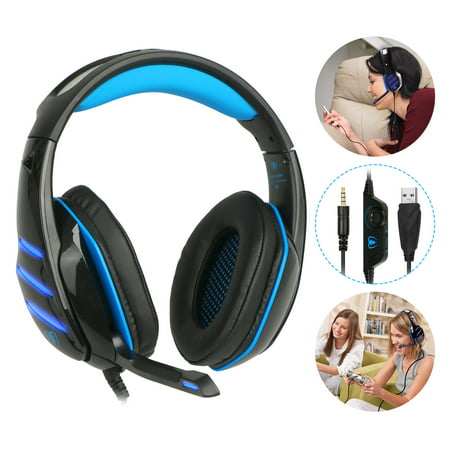 TSV 3.5mm Wire Gaming Headset w/Mic Headphone, Surround Sound Gaming Headphones fit for PC, Xbox One, PS4, Wii U and Mobile, USB LED Light with Noise Cancelling (Best Headphones For Wii U)