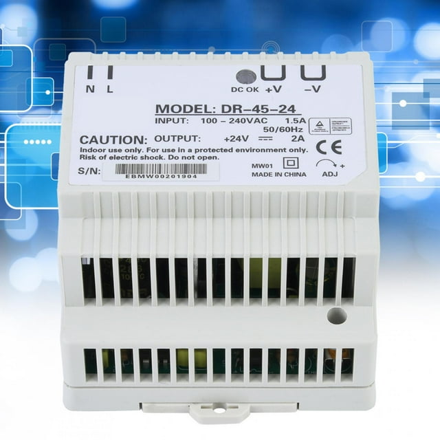45W Single Output 24V Din Rail Power Supply, Small Size, Low Power Consumption, Stable Output, Suitable for Lighting Equipment, Industrial Control, Security Monitoring, Quick