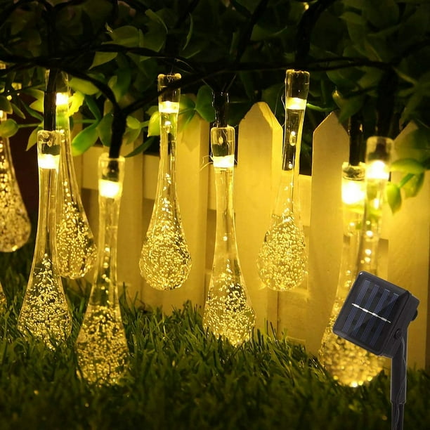Guirnalda de luces solares para exterior, guirnalda de luces solares para balcón de 6,5 m con 30 bolas de cristal LED, 8 modos, IP44 resistente al agua, guirnalda de luces solares para jardín,