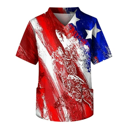 

Alrise Mens Scrub Tops V-Neck Short Sleeve Scrub Tops with Pockets Red Small