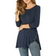 thumbnail image 1 of INSPIRAR CHIC Blusas de Mujer Cuello Redondo de Manga 3/4 con Botones Decorativos y Dobladillo Irregular Estilo Casual XS Azul Oscuro, 1 of 8