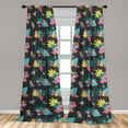 thumbnail image 2 of Nature Life Window Curtains, Colorful Design Exotic Illustration With Jungle Boho Flowers Print, Lightweight Decor 2-Panel Set with Rod Pocket, Pair of - 28"x84", Mustard and Pastel Pink, by Ambesonne, 2 of 3