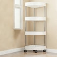 thumbnail image 5 of White Bathroom Corner Storage Shelf Organizer | 4-Tier Rolling Wheels with Drainage Holes | Plastic & Stainless Steel | 40.9x10.2 Inches, 5 of 6