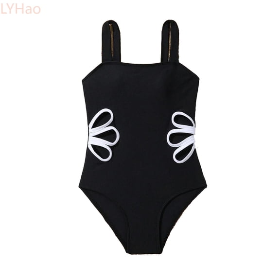 LYHao Girls Swimsuit Adjustable Straps Out Bathing Suit Girls' Swimwear,One-Piece Swimwear 9-10 Years Black