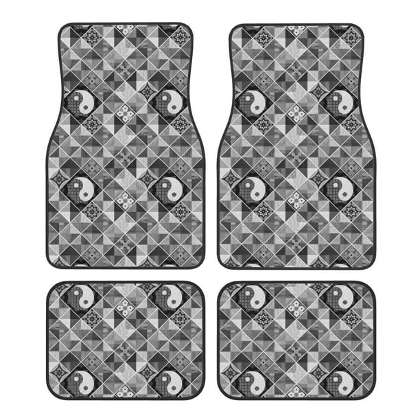 Balery Yin Yang With Black And White Juego de 4 Alfombrillas para Auto, Revestimientos de Caucho Resistente, Diseño Antideslizante