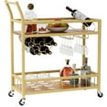 thumbnail image 2 of Vineego Bar Cart Home Industrial Mobile Bar Cart Serving Wine Cart on Wheels with Wine Rack and Glass Holder 2 Wood Storage Shelves for Living Room, Kitchen, Party (Gold), 2 of 7