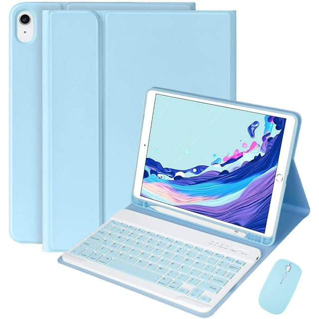Funda con Teclado para iPad 10.2 con Mouse, Funda para iPad 9ª Gen 2021/8ª 2020/7ª 2019/iPad Air 3/iPad Pro 10.5 con Teclado y Mouse, Cubierta con Teclado Magnético Desmontable con Soporte para Lápiz