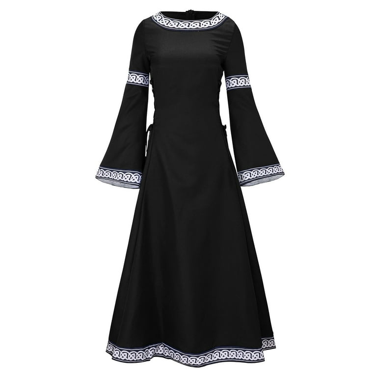 RYKJLWY Graduation Dress Women Medieval Dress Renaissance Fit Irregular Long  Sleeve Cosplay Maxi Dress (Black,XL) - Walmart.com