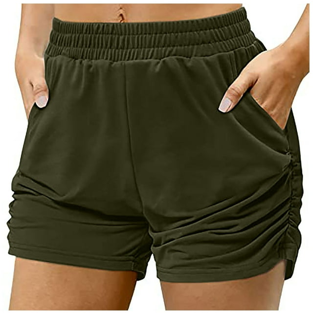 Timegard Womens Sweatshorts Plus Size Elastic Waisted Side Ruched Athletic Workout Gym Shorts with Pockets