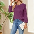 thumbnail image 5 of WREESH Womens Fashion Dressy Tops Fall And Winter New Solid Color Casual 3/4 Sleeve Round Neck Loose Bottom T-Shirt Tops Pullover Wine, 5 of 7