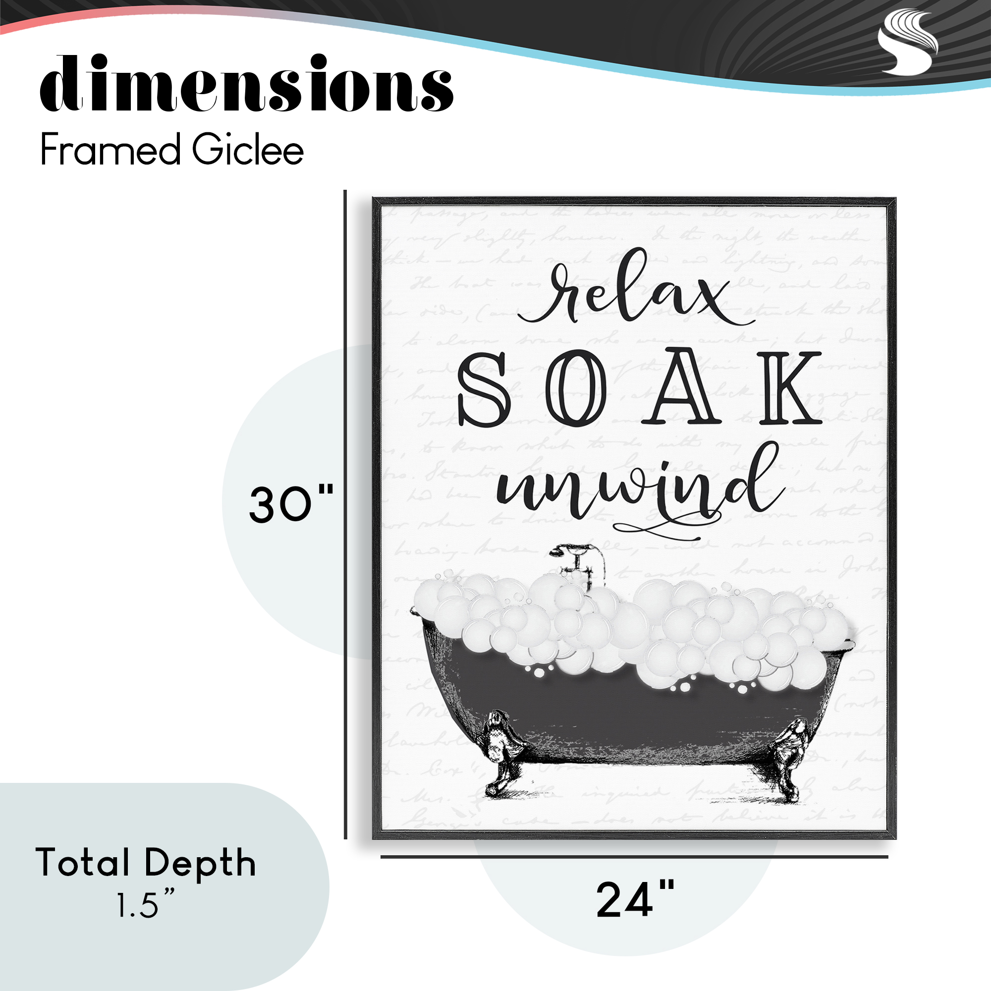 Soak Unwind Bubble Bath Black Framed Giclee Art, design by Lettered and Lined
