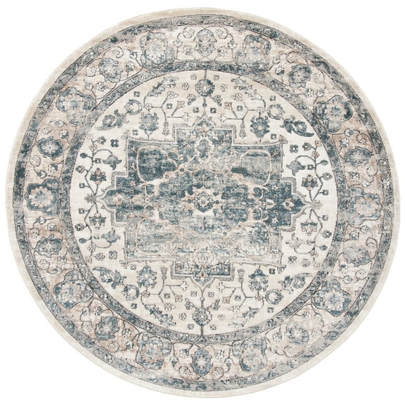 SAFAVIEH Oregon Augustine Floral Bordered Area Rug, Ivory/Blue, 6'7" x 6'7" Round